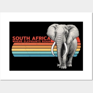 Elephant South Africa Vintage Sunset Posters and Art